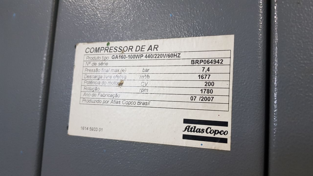 03 x Kit Compressor de Ar Atlas Copcos GA160 (Refrigerado Aguá)